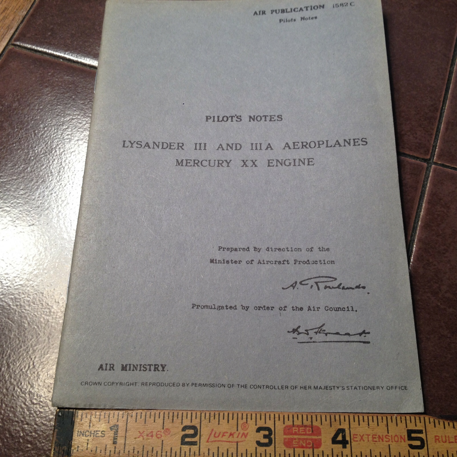 Westland Lysander III/A with Mercury XX Engine Pilots Notes POH type Book