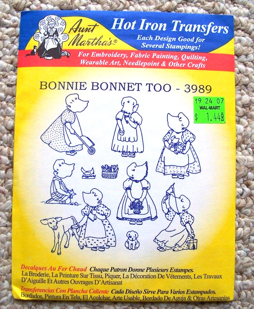 Vintage Aunt Martha's Hot Iron Transfer Pattern Bonnie Bonnet Too #3989