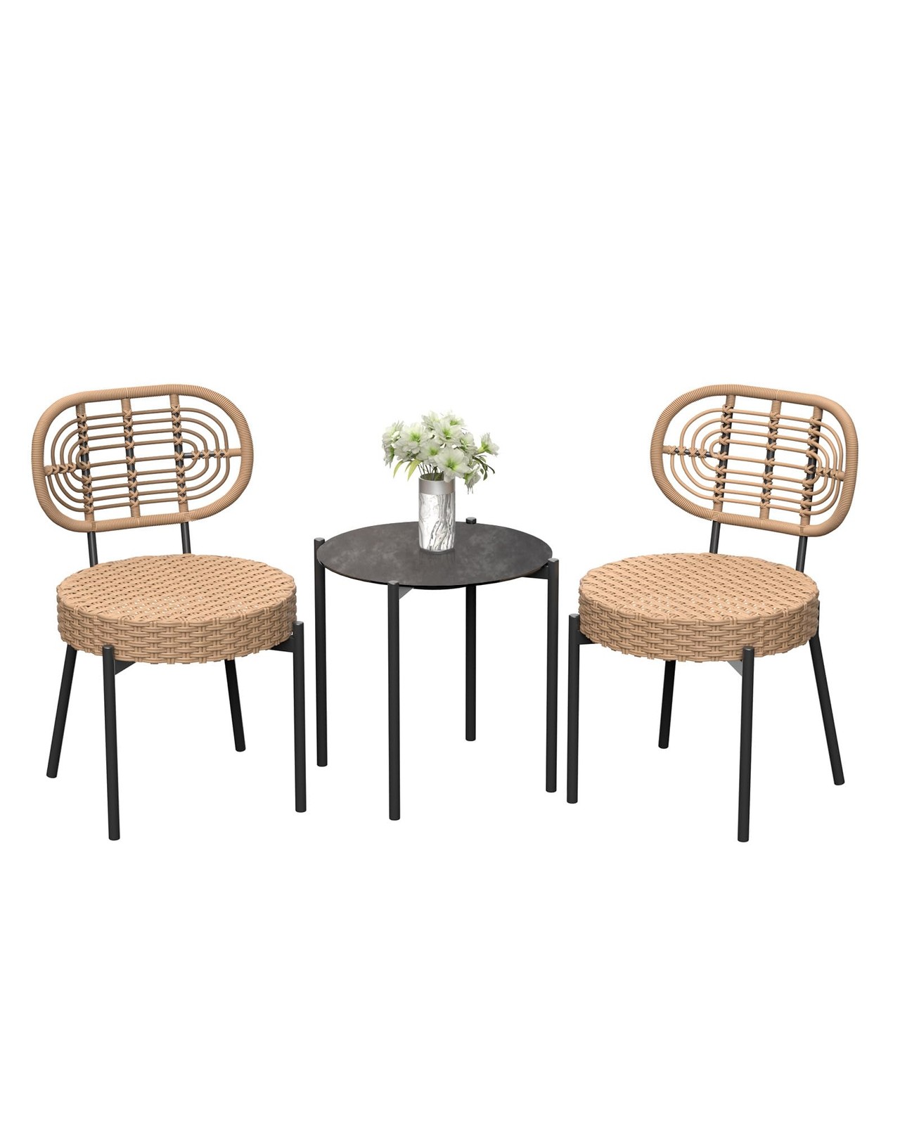 3 Piece Wicker Patio Bistro Furniture Set, Outdoor Dining Chairs, Includes 2 ...