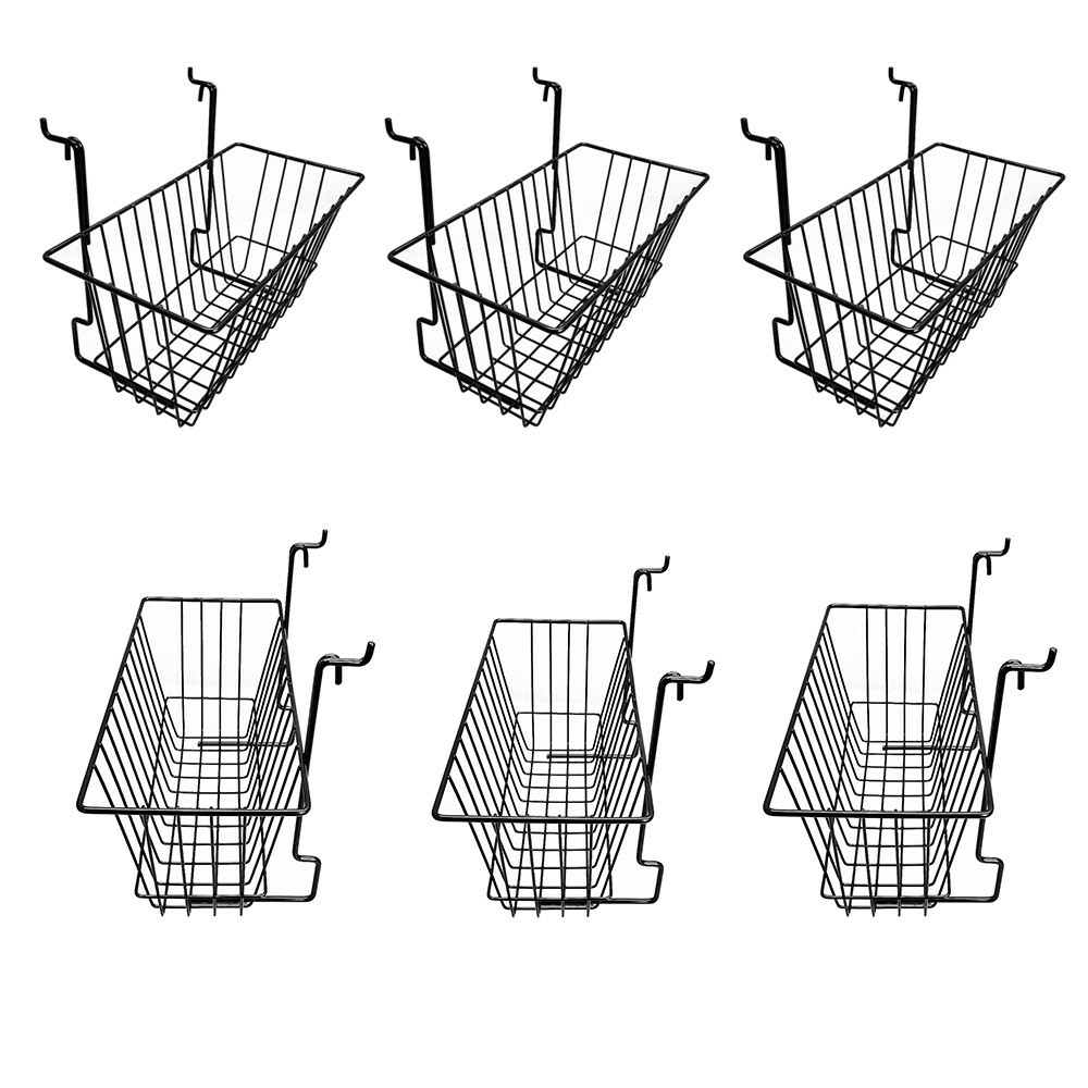 6 Pieces 12inx6inx6in Black Metal Wire Slatwall Gridwall Pegboard Deep Basket