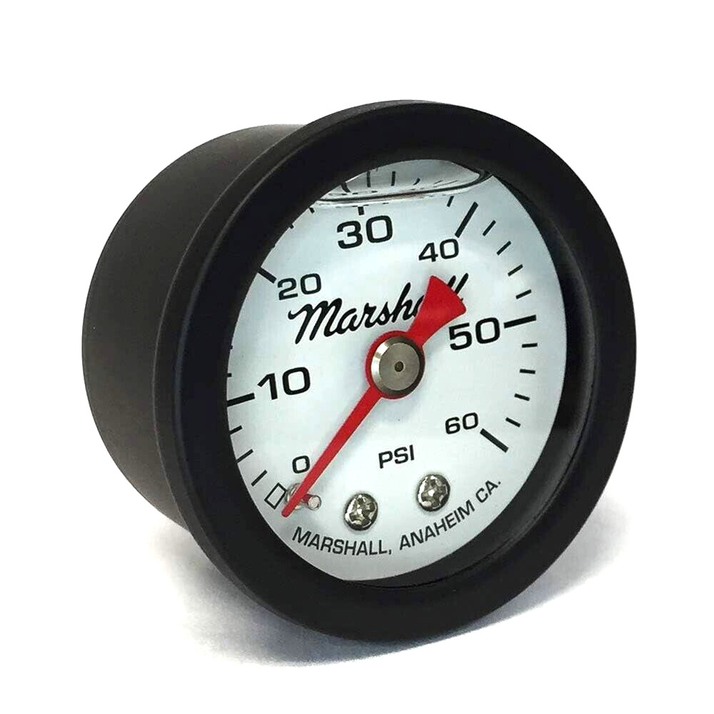 Marshall 0-60 Psi Fuel / Oil Pressure Gauge White & Black 1.5" (Liquid Filled)