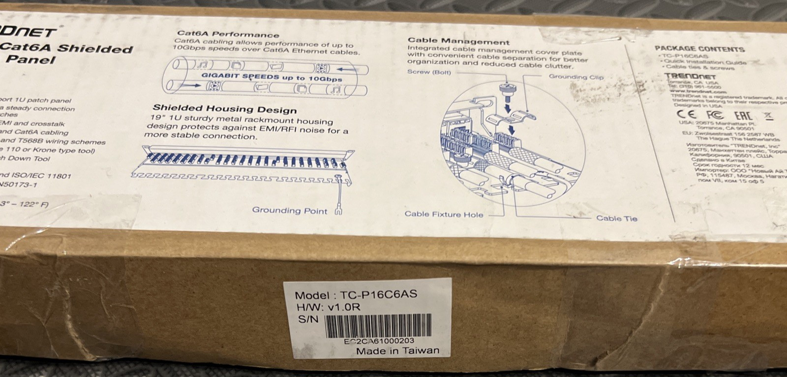 Trendnet 16-Port Cat6A Shielded 1U Patch Panel TC-P16C6AS