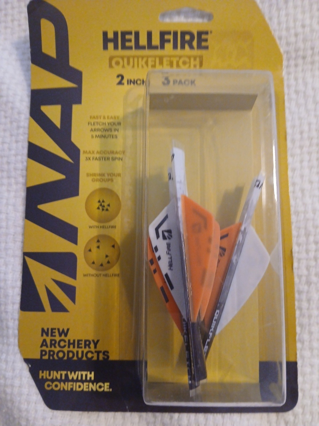 Hellfire Quickfletch Archery Hunting 2 Inch NAP Orange 3 Pack New