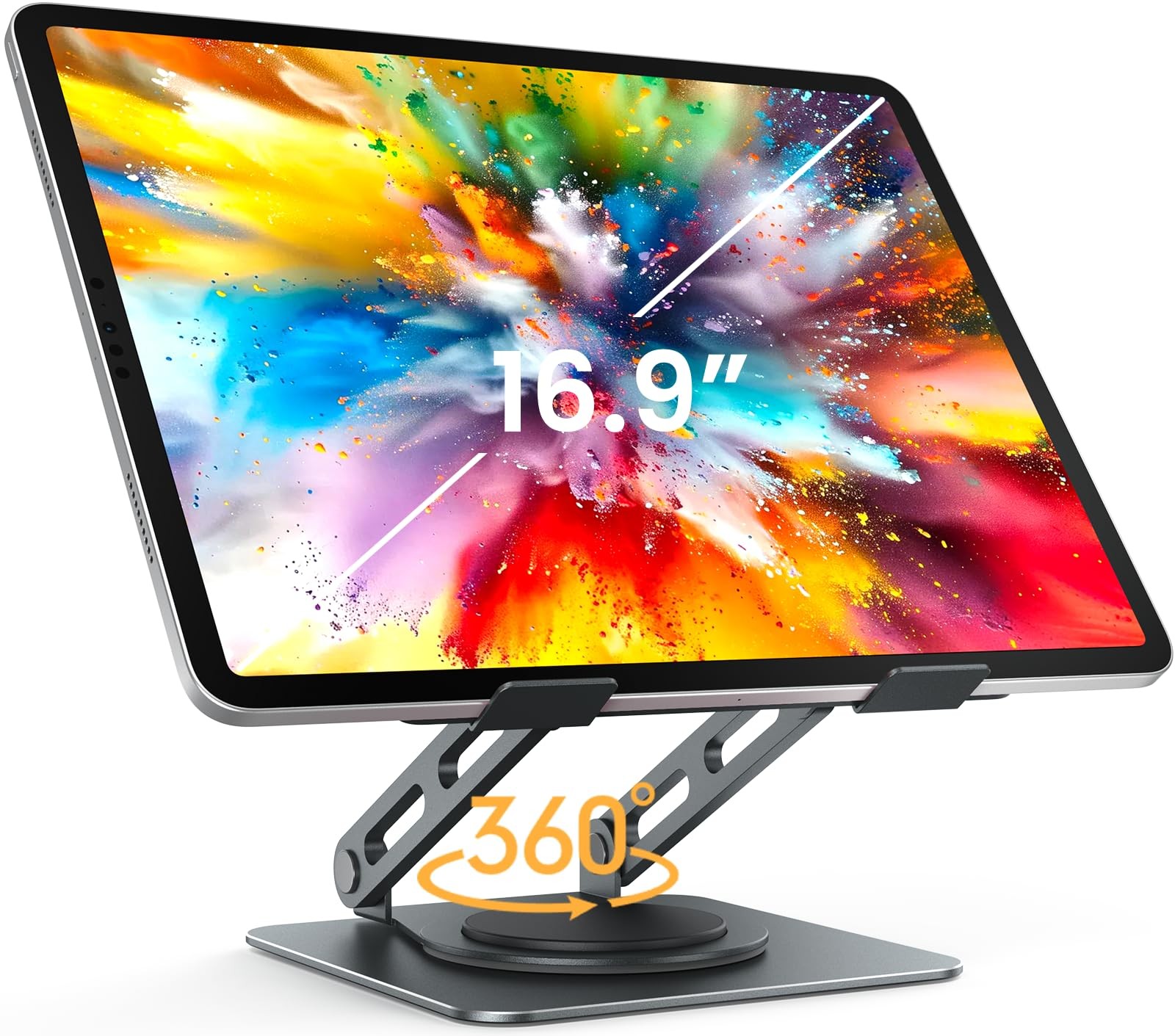Metal Tablet Stand, 360 Rotating iPad Stand with HeavyDuty Base, Tablet Holde...