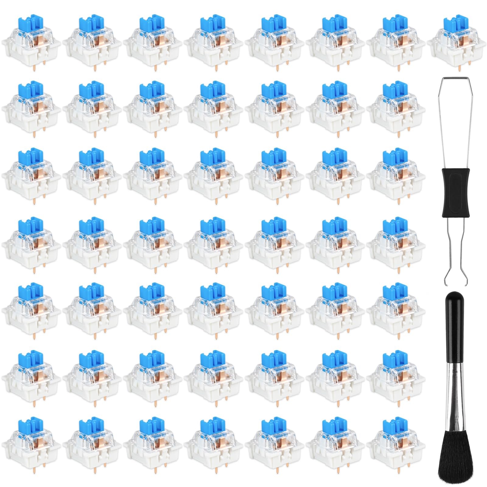 Deftomo 50 Pcs Blue Keyboard Switches, 3-Pin Clicky Tactile Mechanical...