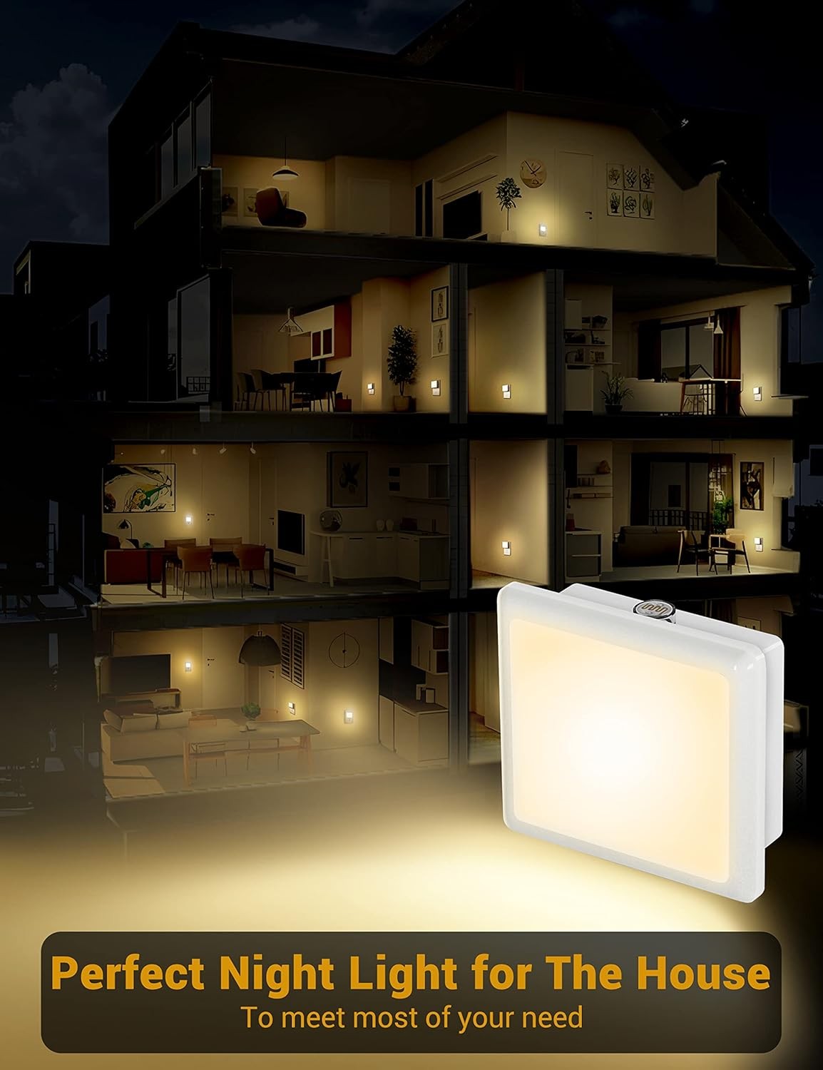 JandCase Night Lights Plug into Wall 2 Pack, in 2 Warm White
