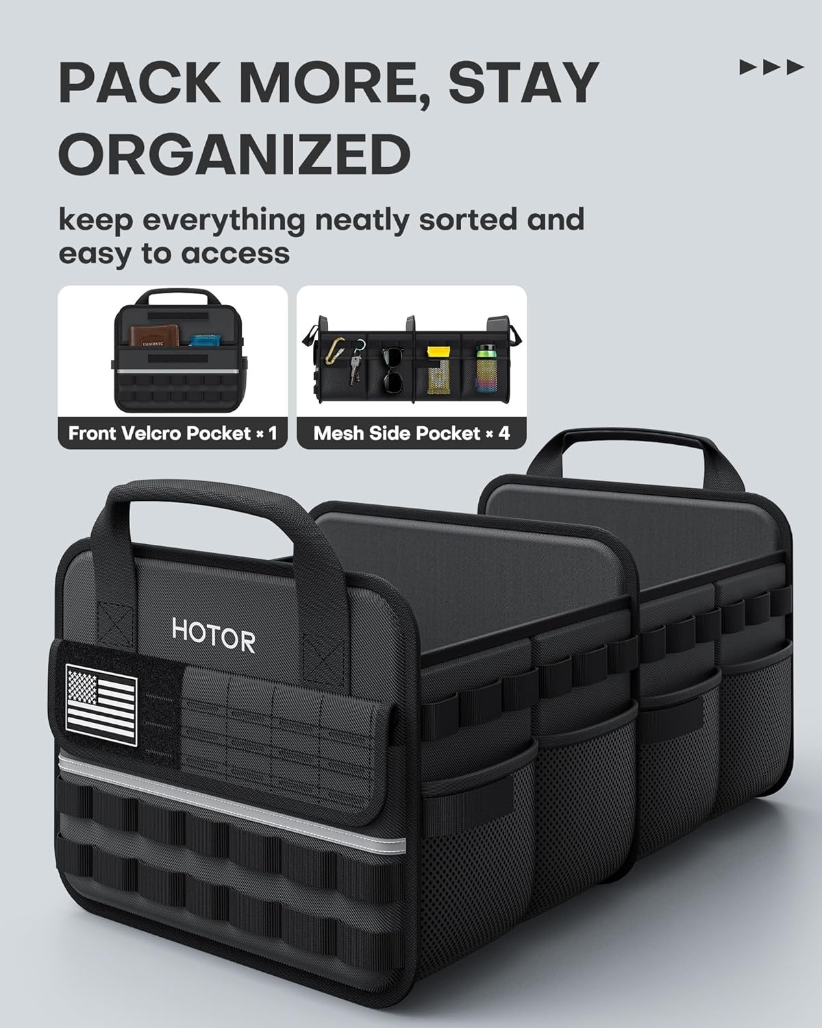 HOTOR Tactical Car Trunk Organizer - Foldable Trunk Organizer for SUV with Front