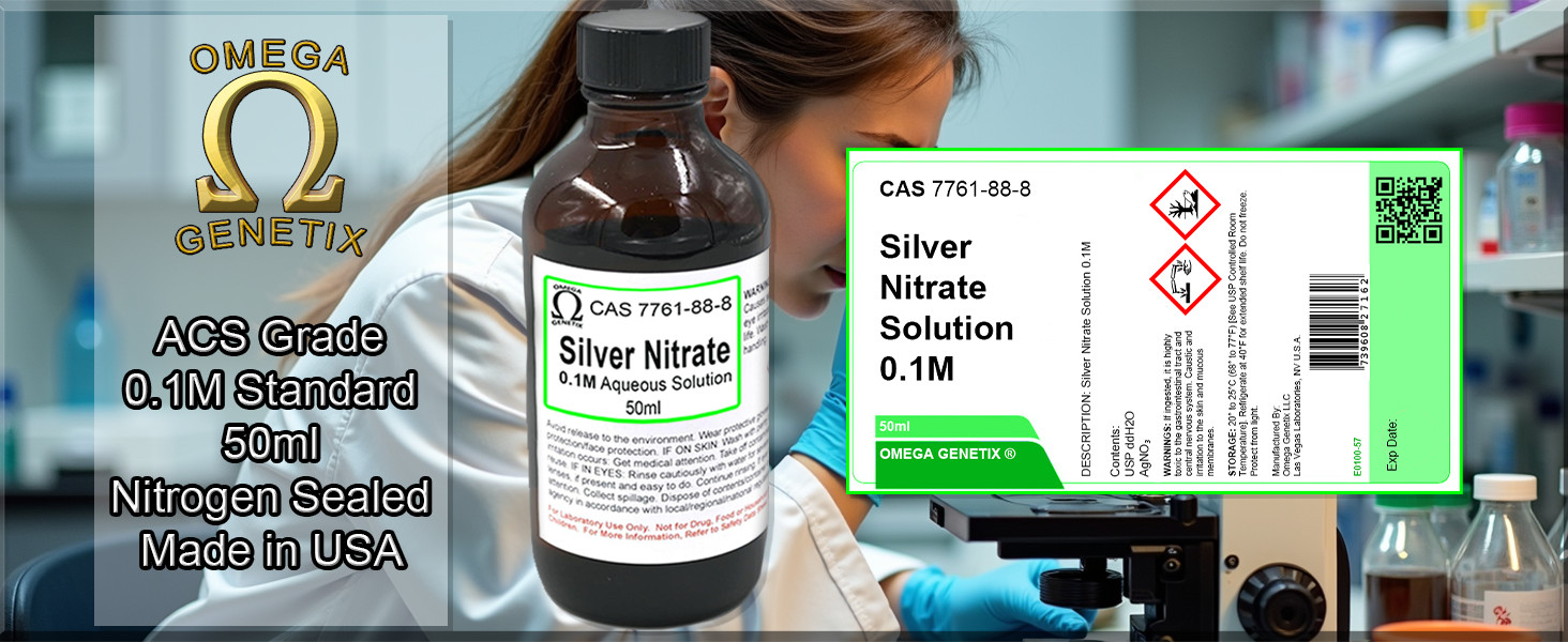 Silver Nitrate Solution, 0.1M, 50mL - Omega Genetix Laboratory