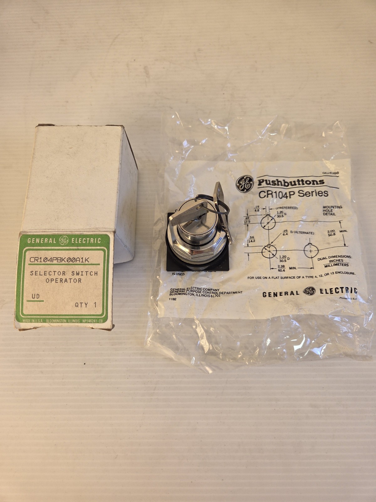 GE CR104PBK00A1K Keyed Selector Switch Operator