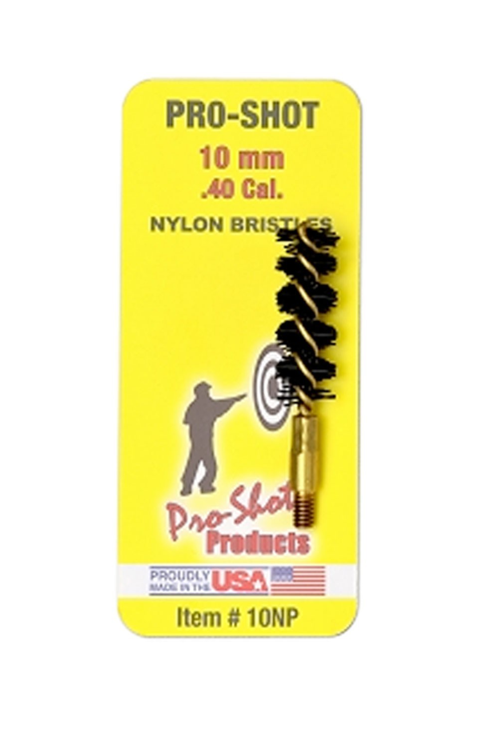 Pro-Shot 10NP Bore Brush .40/ 10mm Cal Pistol #8-32 Thread Nylon Bristles Brass