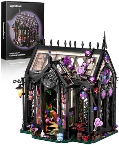 Gothic Greenhouse Building Set with Lights, Architecture Model with Stained G...