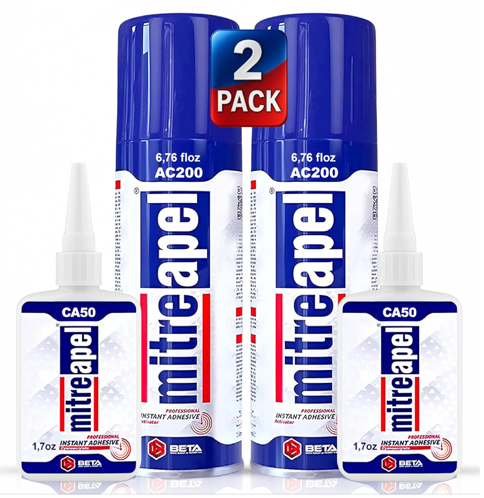 MITREAPEL CA Glue with Activator (2 x1.7oz-2 x 6.7floz)Instant Bond Professional