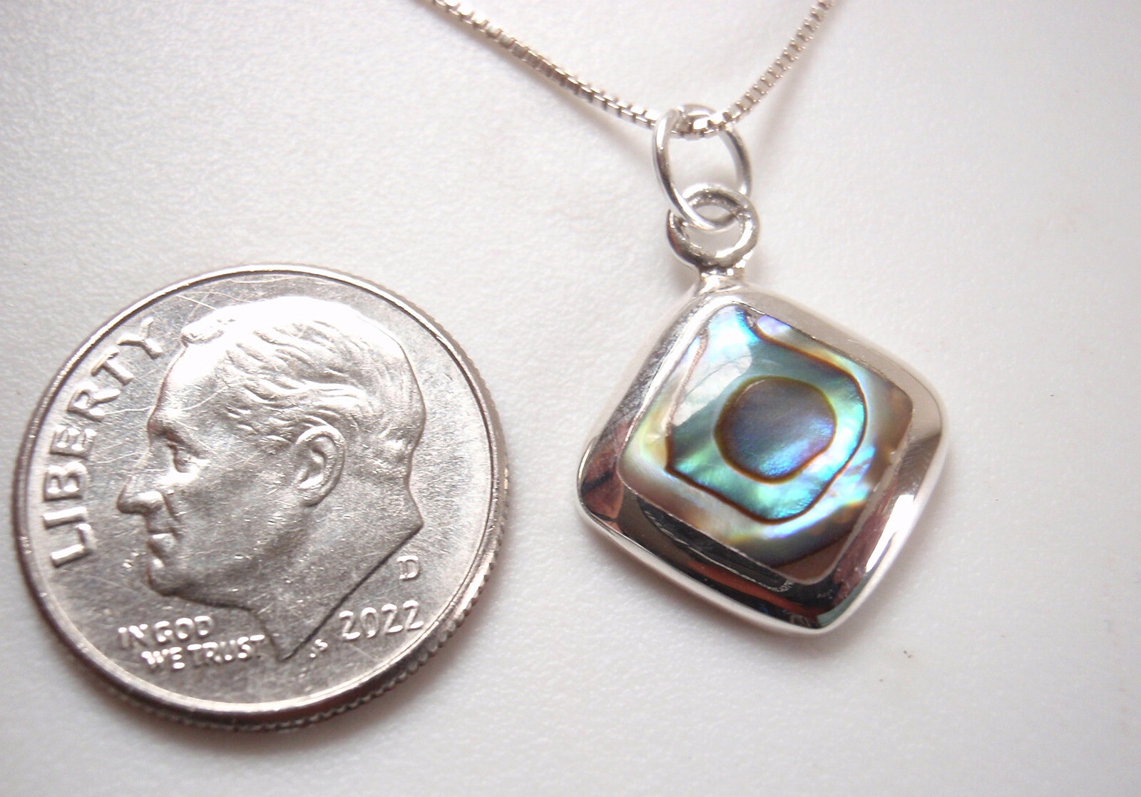 Small Abalone Square Pendant with Rounded Corners 925 Sterling Silver
