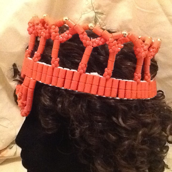 African Royal Bridal Olori faux Coral Beads Crown