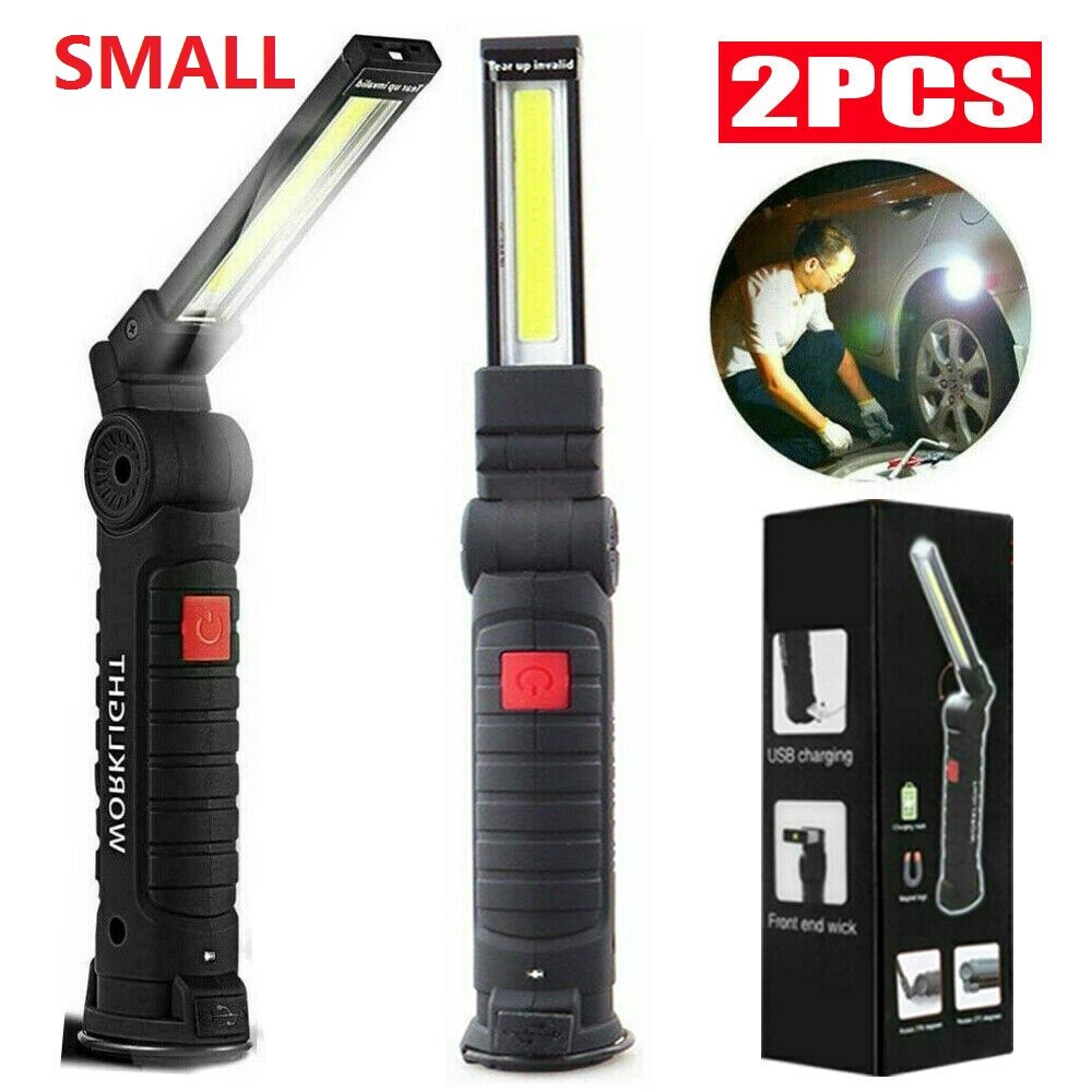 2PC COB LED Magnetic Work Light Rechargeable Inspection Torch Cordless Flexible