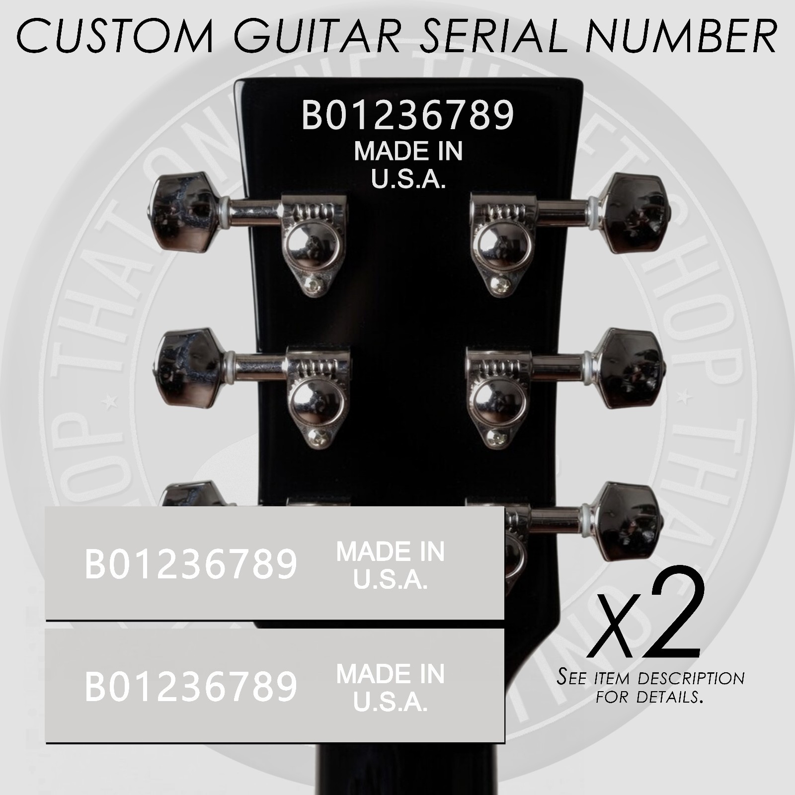 Custom Guitar Serial Number Waterslide Headstock Decals (White) Set of 2