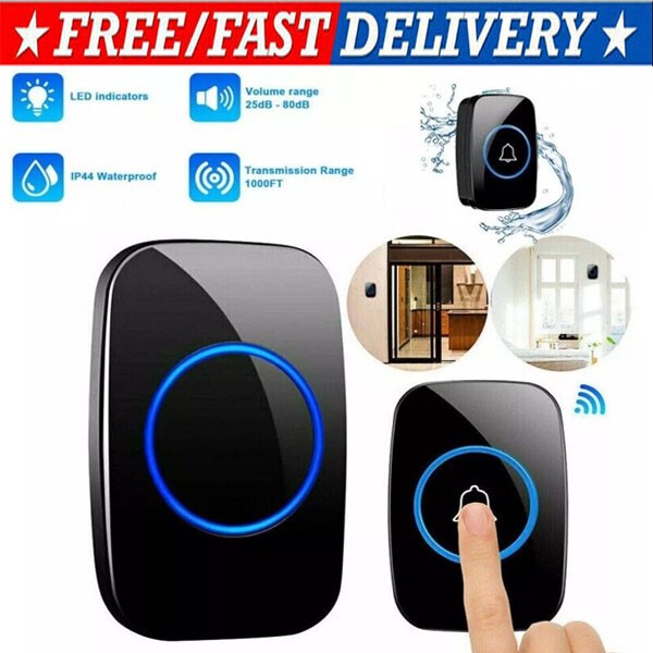 Wireless Doorbell Chime Waterproof Plugin Receiver Adjustable Volume 1000FT Kit