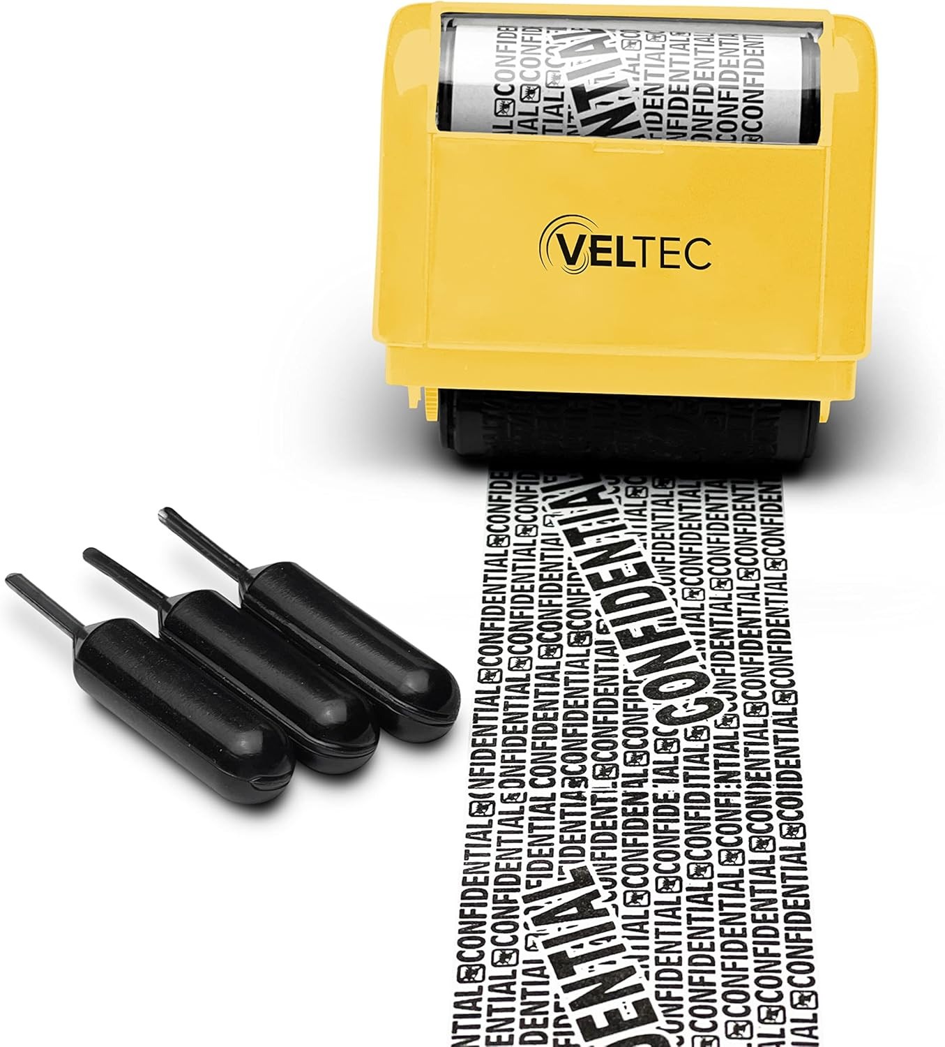 ID Protector Ink Roller - Identity Theft Protection Roller Stamp (Yellow, Stamp+