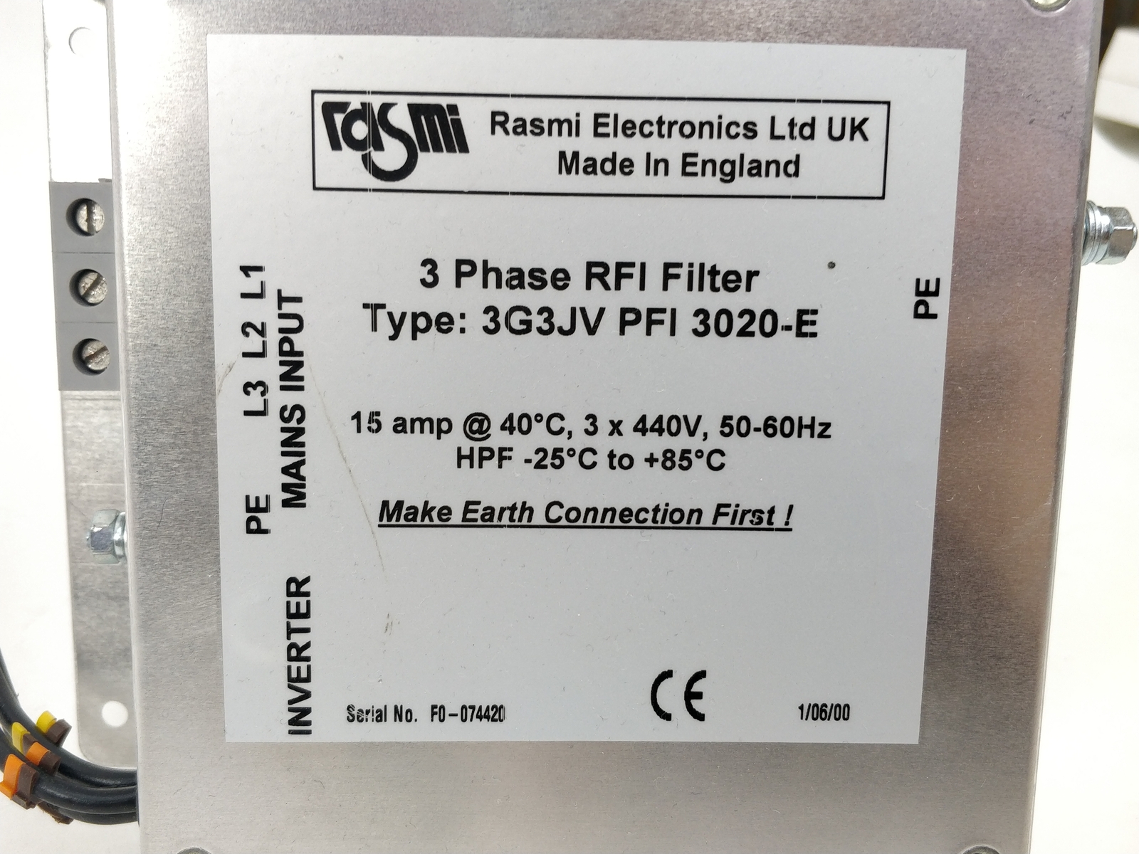 Rasmi Electronics Ltd 3G3JV PFI 3020-E 3-Phase RFI Filter