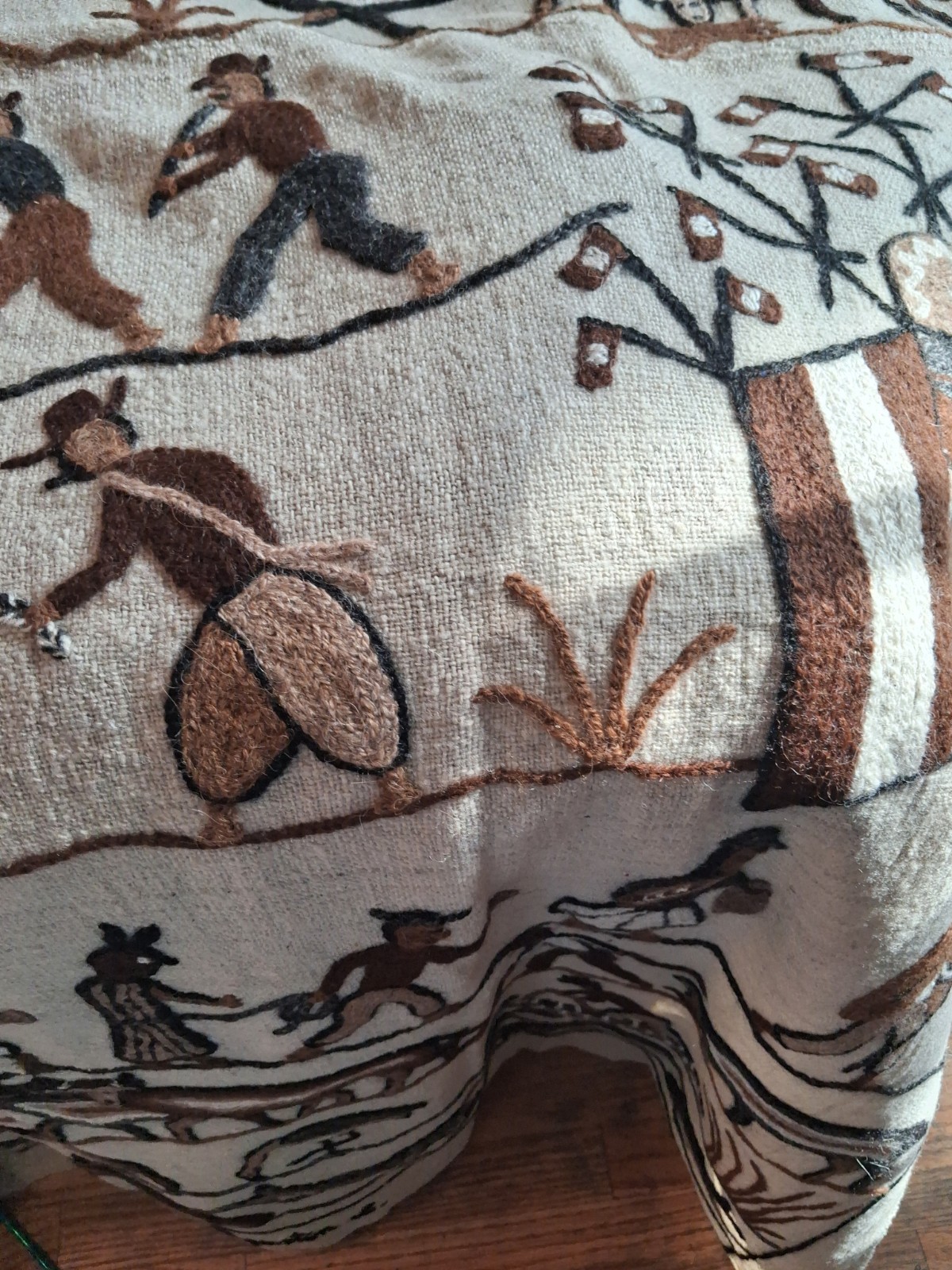 Vintage Peruvian Embroidered Textile Wall Hanging Folk Art Blanket 60" X 66"