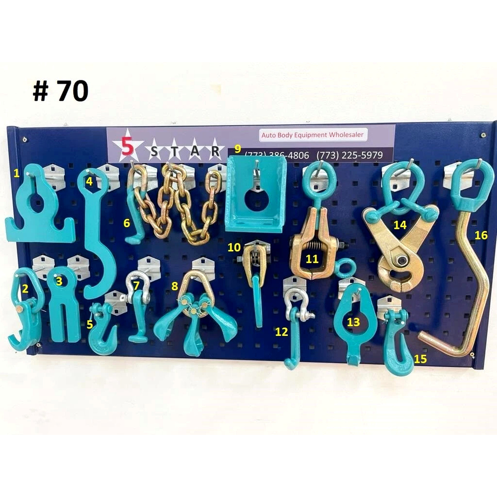 SET#70 - 16 PIECE HEAVY DUTY AUTO BODY FRAME MACHINE CLAMPS SET & PULLING TOOLS