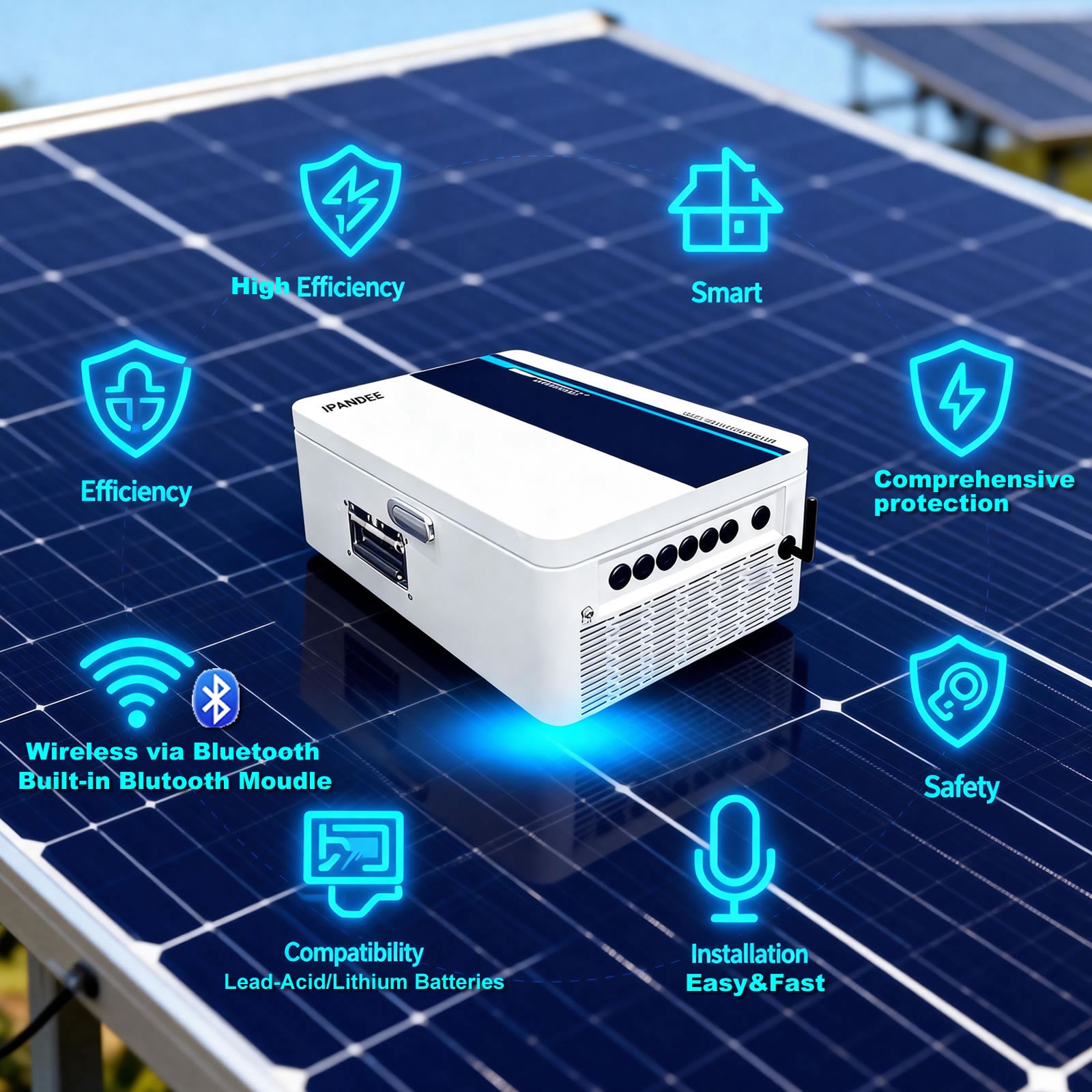 384V 100A MPPT Solar Charge Controller 850V PV Input Bluetooth for LiFePO4 AGM