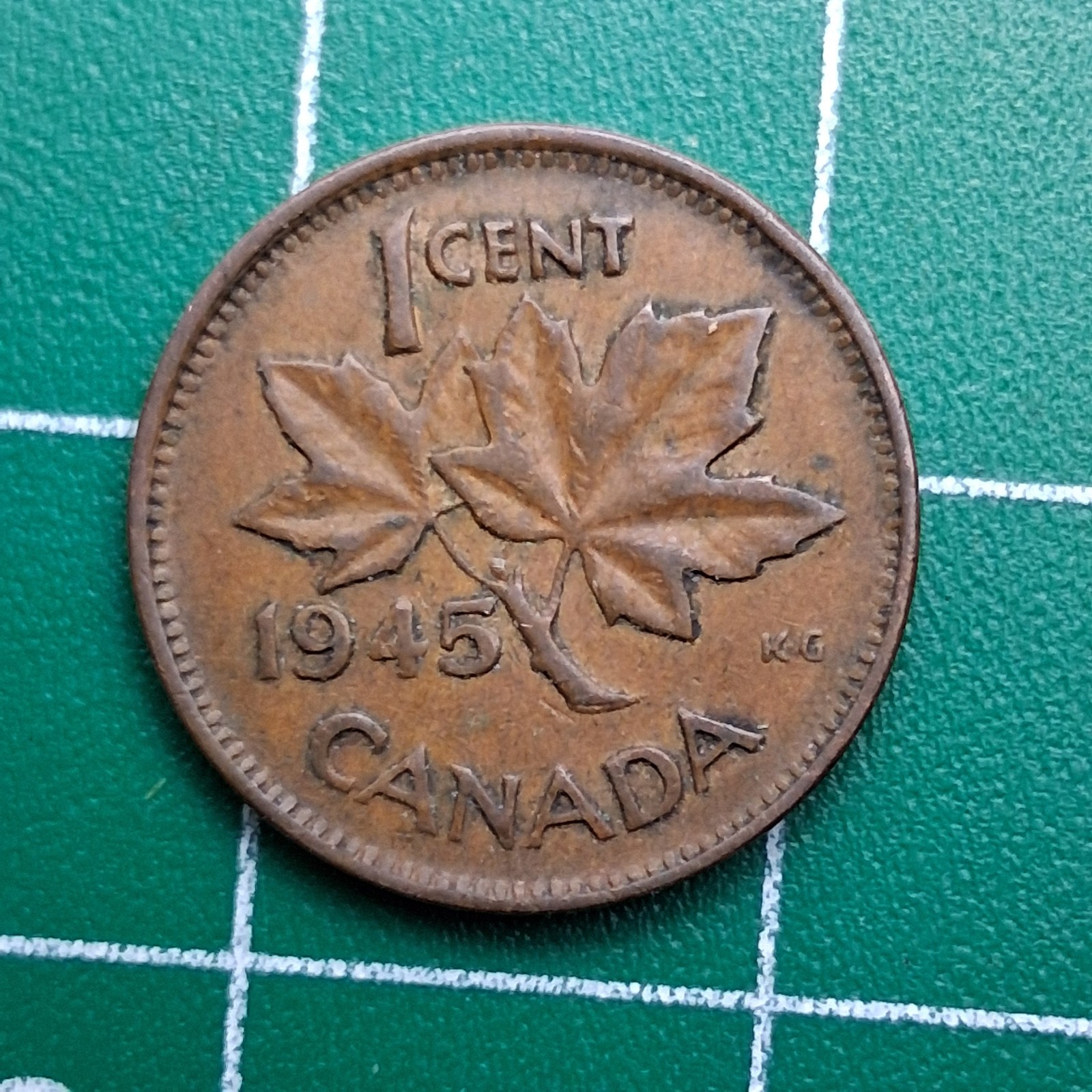 1945 Canada 1 Cent King George VI / Maple Leaf Bronze Coin