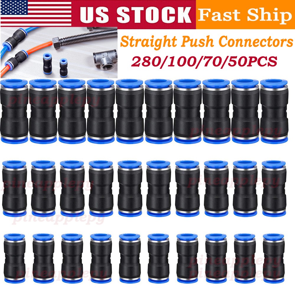 280PCS Air Hose Fittings Air Line Fittings Straight Push to link Tube Connector