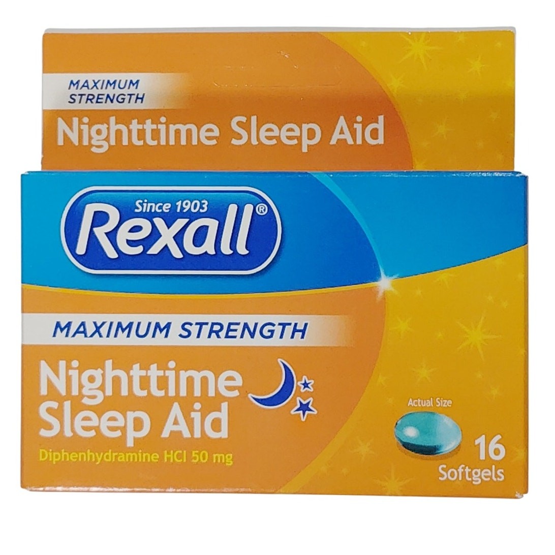 Rexall Nighttime Sleep Aid – Diphenhydramine 50mg – 16 Softgels – Exp. 10/2026
