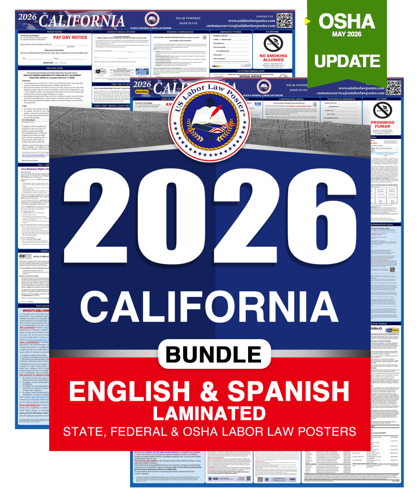 2026 California CA LABOR LAW POSTER (Federal & State) Bundle Laminated