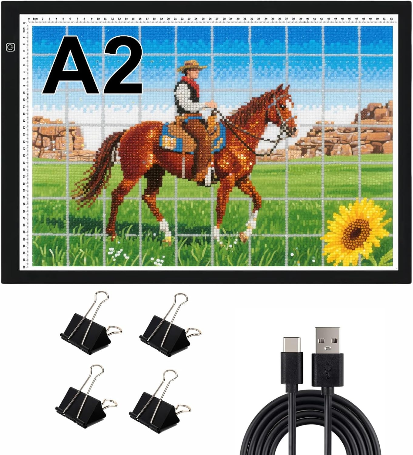 A2 Extra Large Tracing LED Light Pad Kits for Diamond Art, Sketching, black