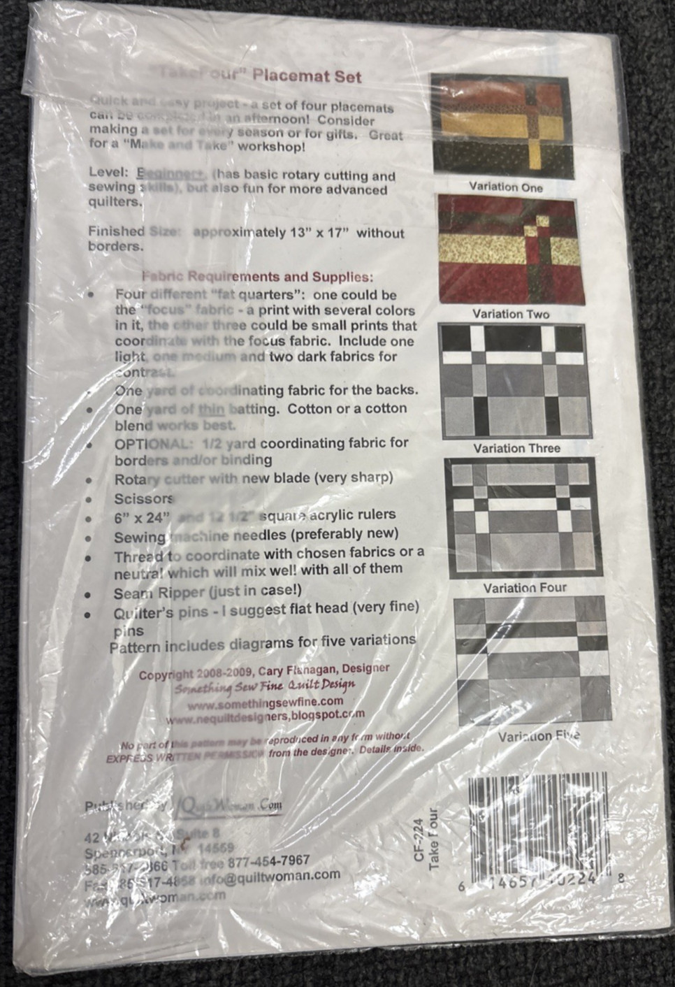Rare Something Sew Fine TAKE FOUR Quilt Placemat 2010 Pattern CF-224