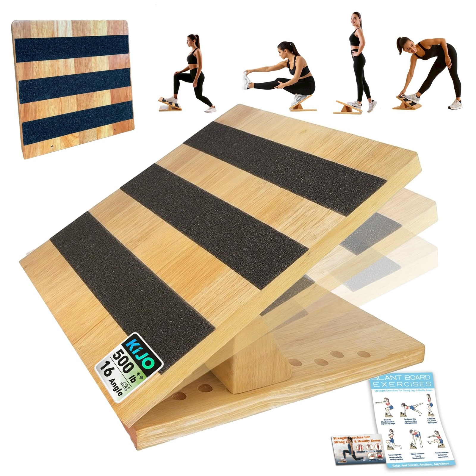 16 Level Adjustable Wooden Slant Board Squat Wedge 550lb Capacity