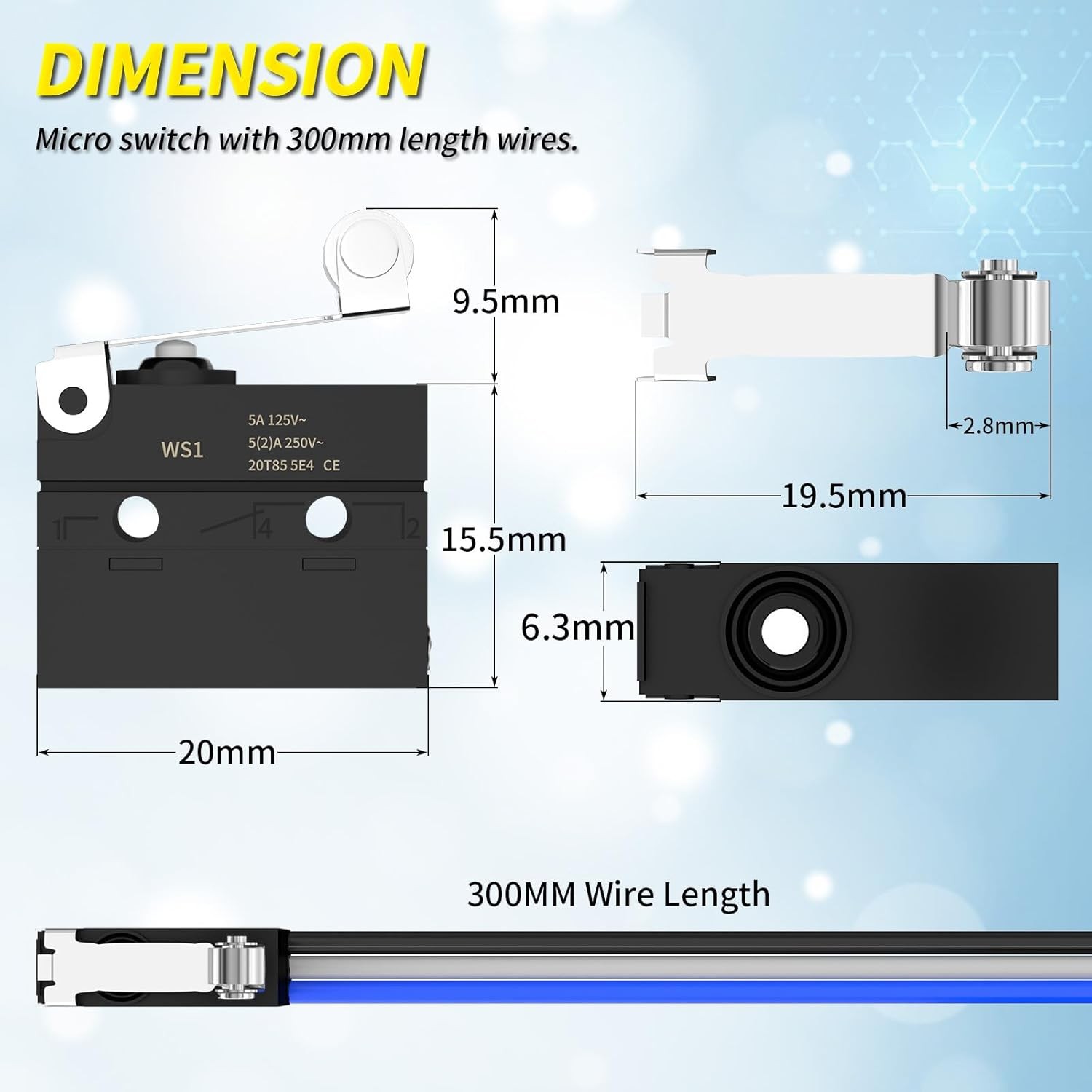 Joinfworld Micro Switch with Lever Waterproof IP67 Sealed Roller Limit...