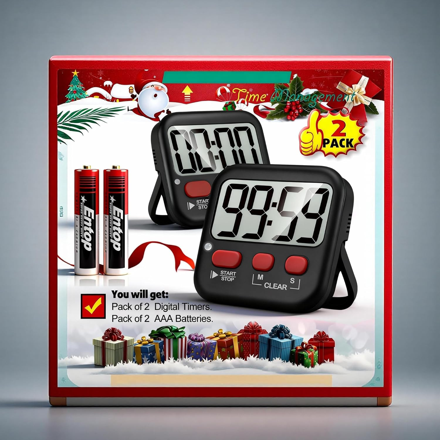 2 Pack Digital Timer for Kids, Magnetic Countdown Kitchen Timers for Cooking, Eg