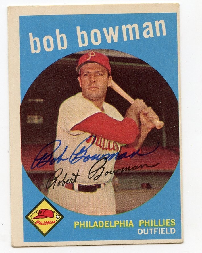 BOB BOWMAN Signed 1959 Topps #221 Phillies  Guaranteed  Authentic  KOA