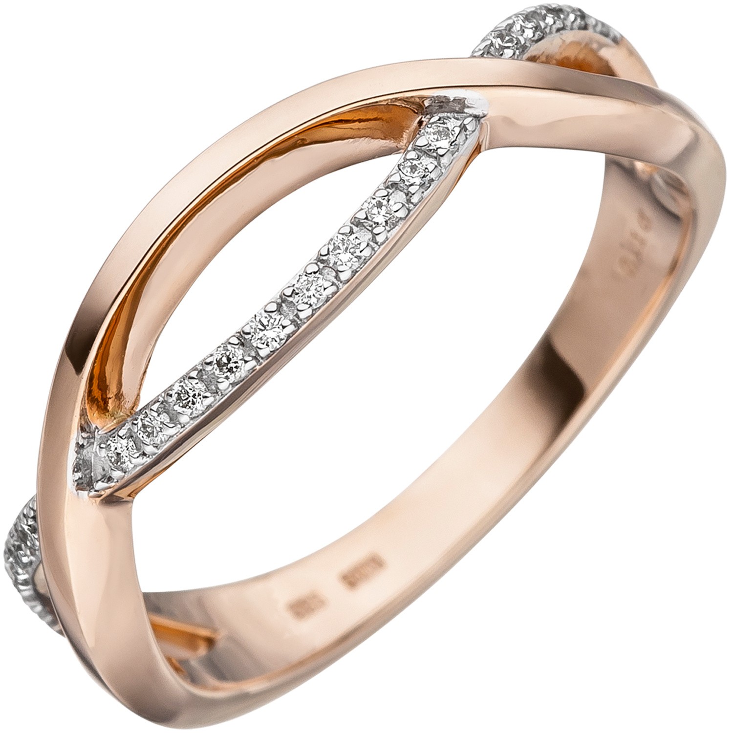 Jobo ladies' ring 585 gold rose gold 20 diamonds brilliant diamond ring RW: 54
