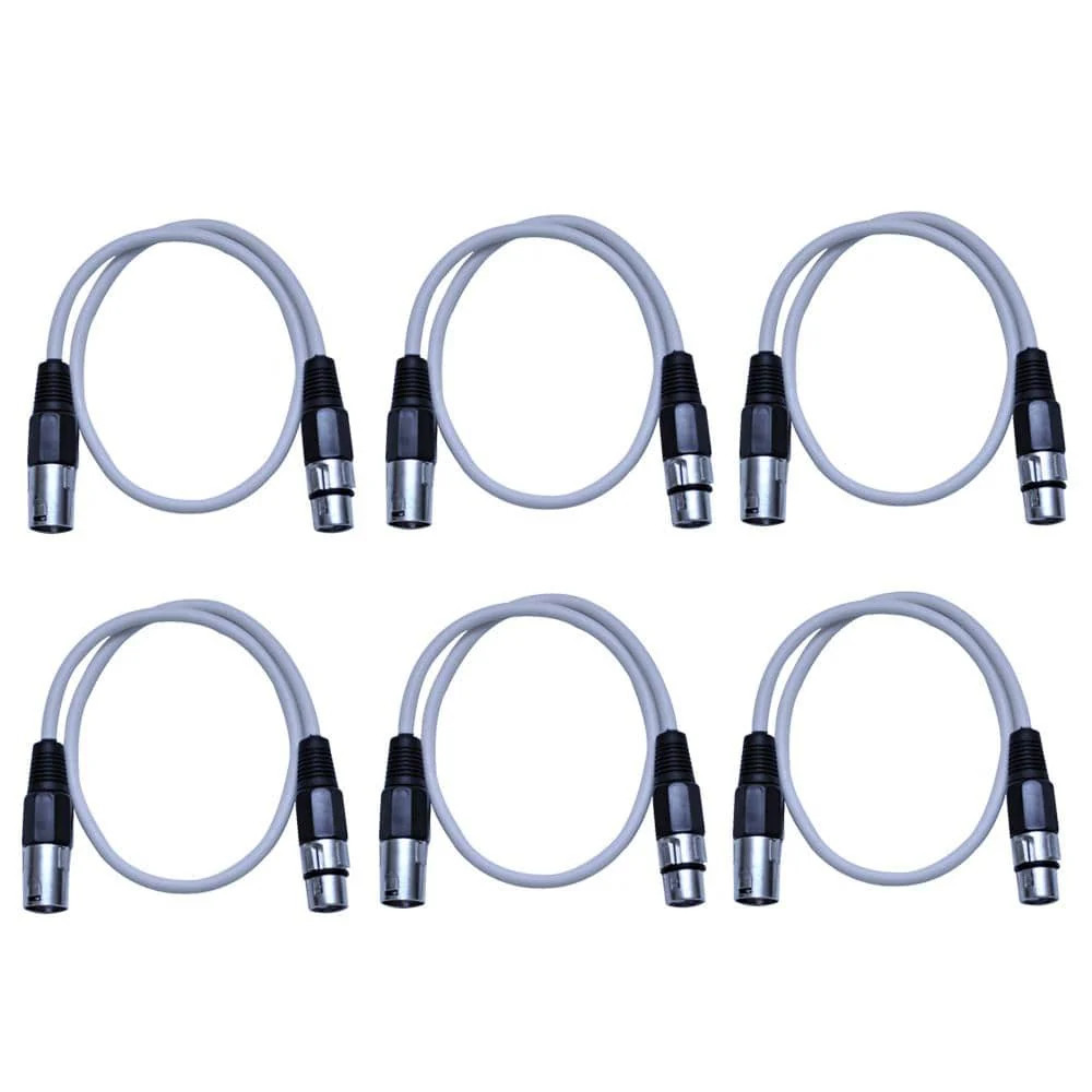 6 Pack White 2ft XLR Patch Cables SAXLX-2