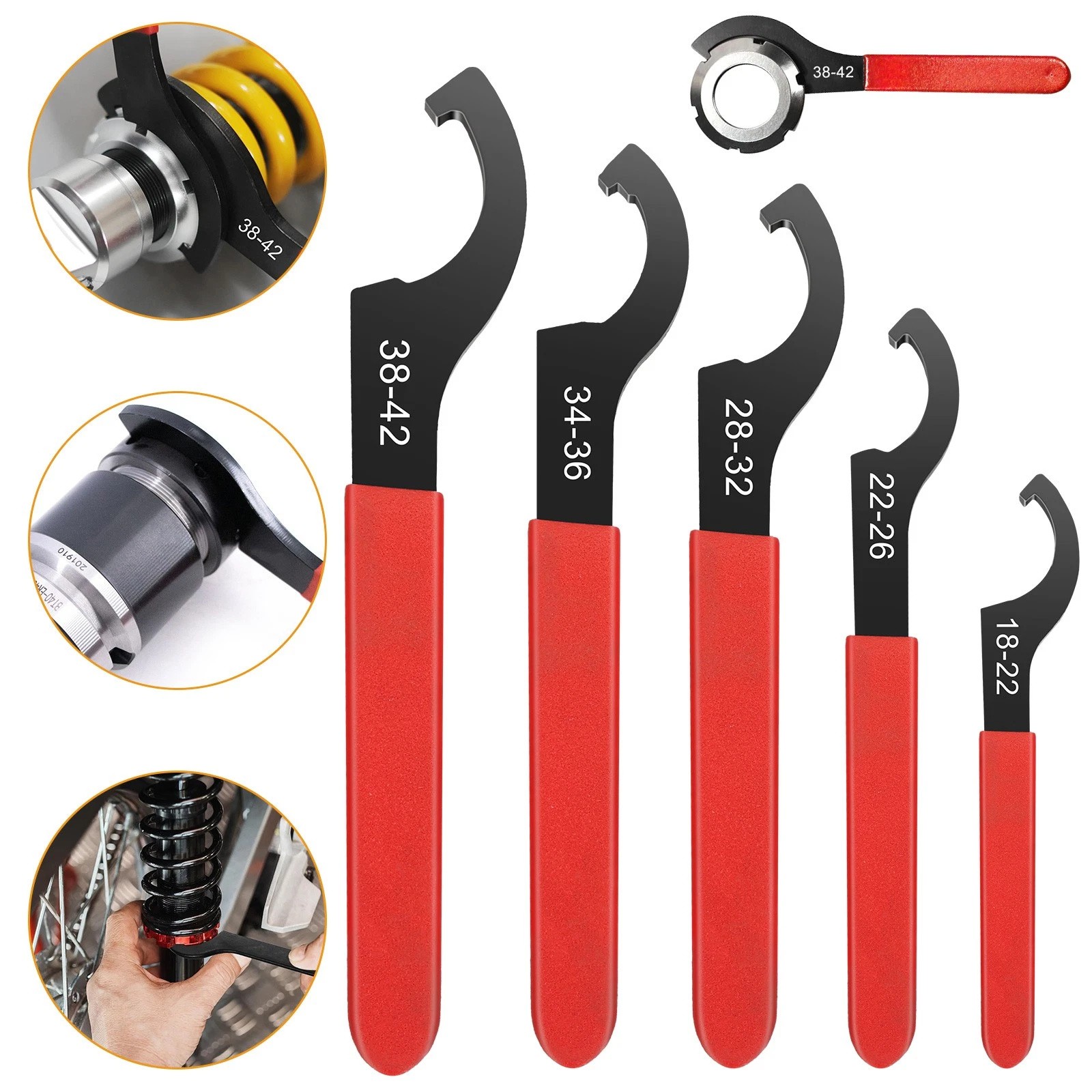 5x Coilover Spanner Wrench Set Adjustable C-Shape Shock Spanner Hook Wrench Tool
