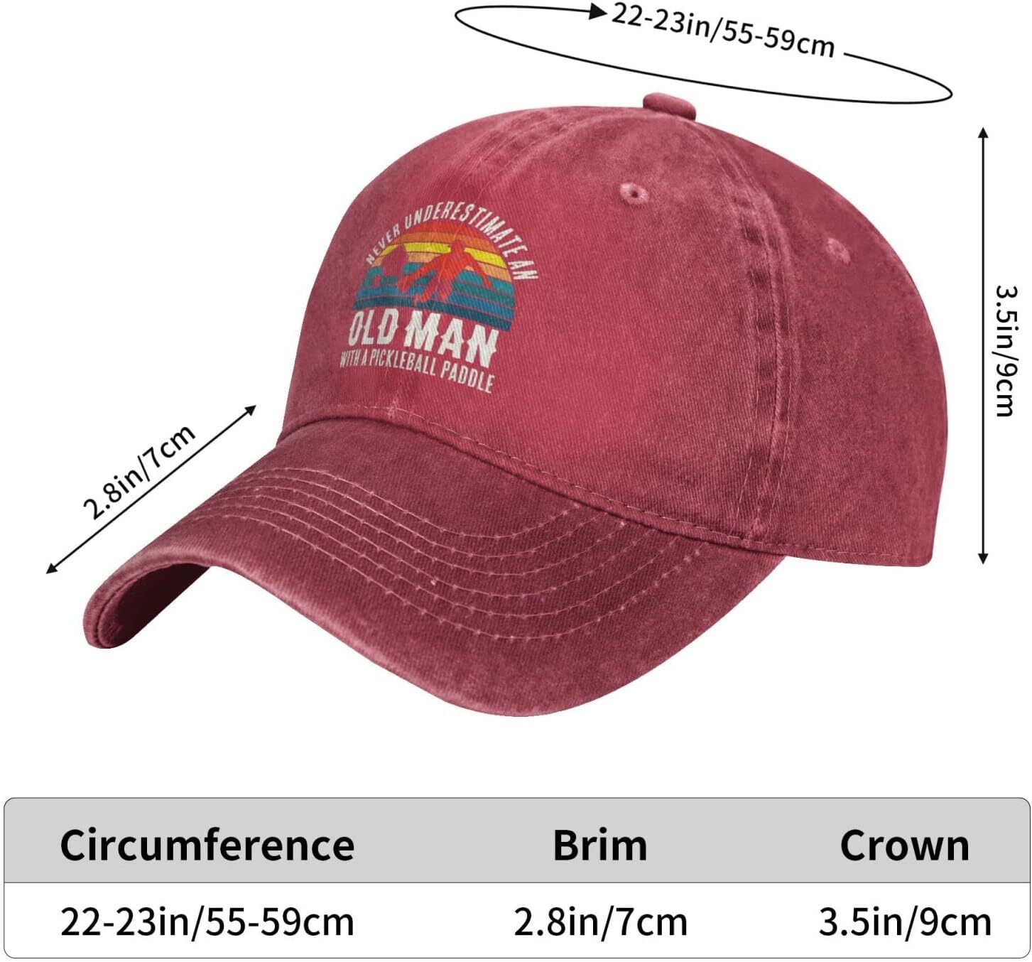 Pickleball Hat Never Underestimate an Old Man with A One Size, Red