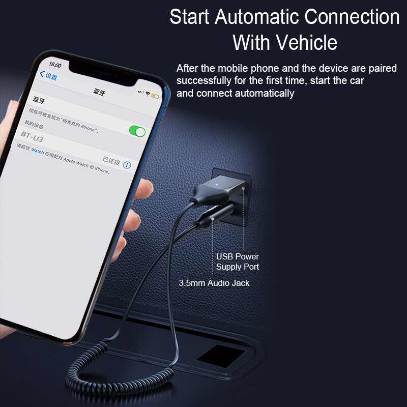 Bluetooth Wireless Receiver Adapter USB AUX 3.5mm Audio Cable For Car Stereo