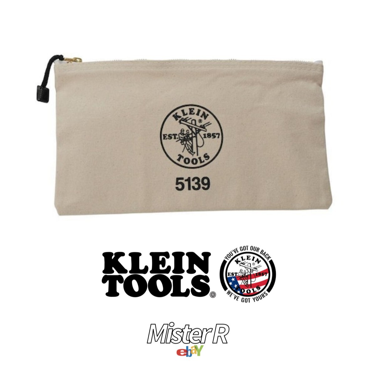 Klein Tools • Natural Canvas Tool Bag With Brass Zipper • #5139 White