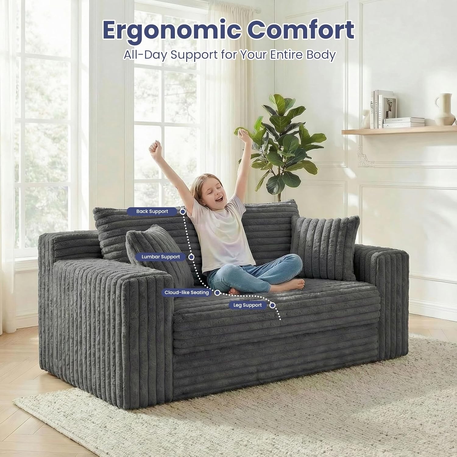 3-in-1 Convertible Sofa Bed Boneless Loveseat Sleeper & Folding Couch Bed W/ 4