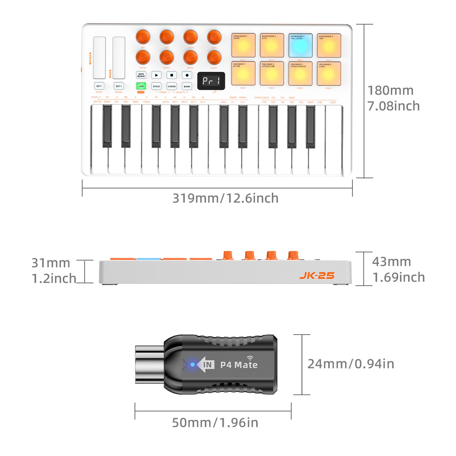 25-Key MIDI Keyboard Controller With Rechargeable Battery For DAW Productio OUZF