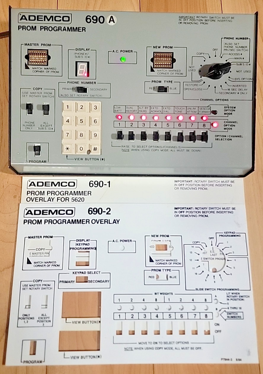 ADEMCO 690A PROM Programmer for IC Chips with Overlays & Charger -- TESTED READ