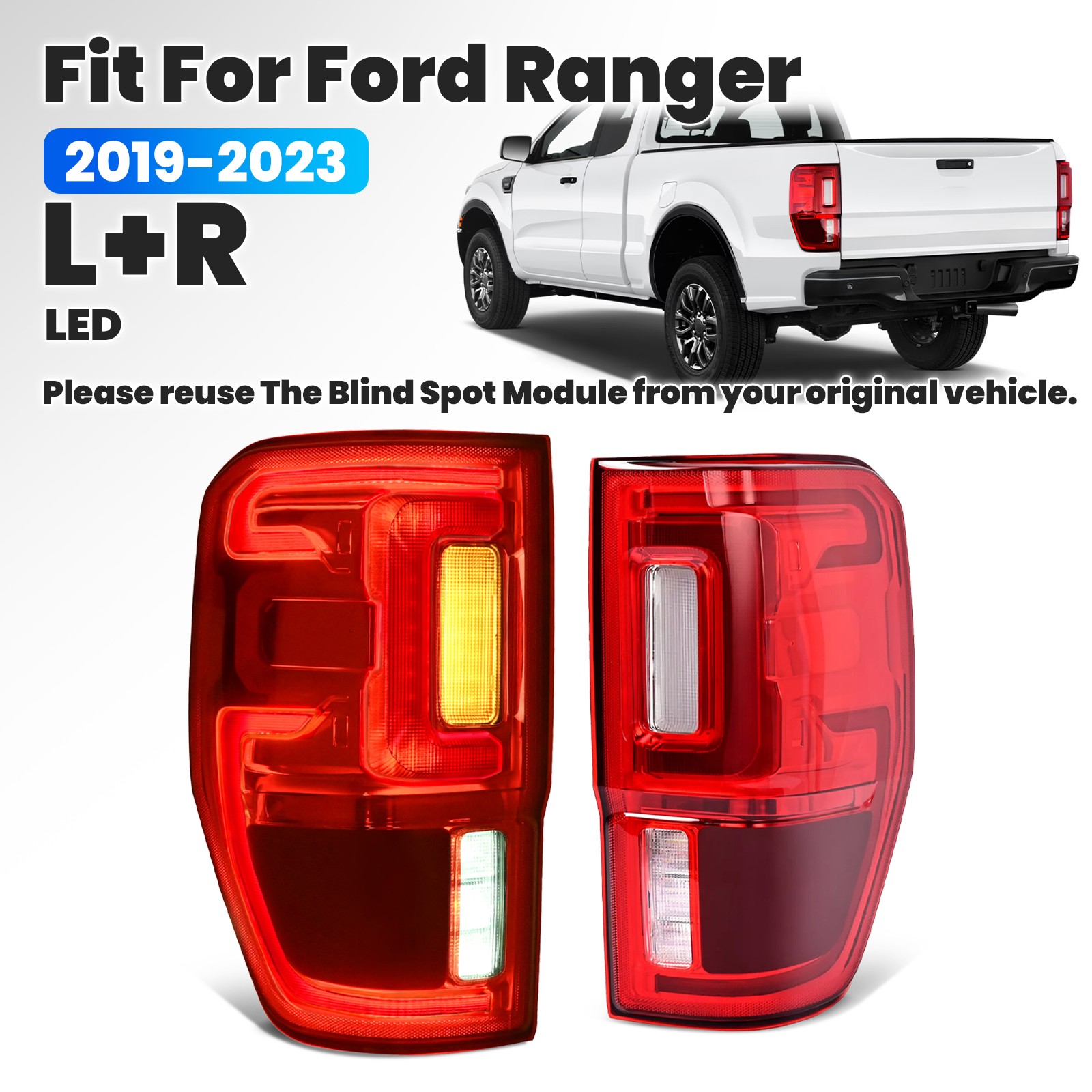For 2019-2023 Ford Ranger XL XLT Pair LED Tail Light Left + Right W/ Blind Spot