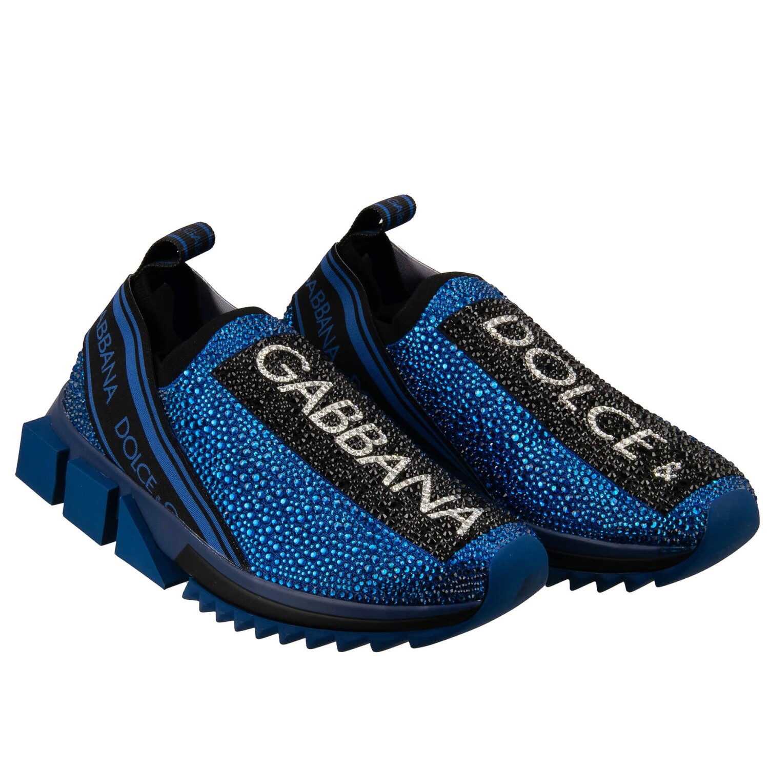 DOLCE & GABBANA Crystal DG Logo Slip-On Sneaker Shoes SORRENTO Blue Black