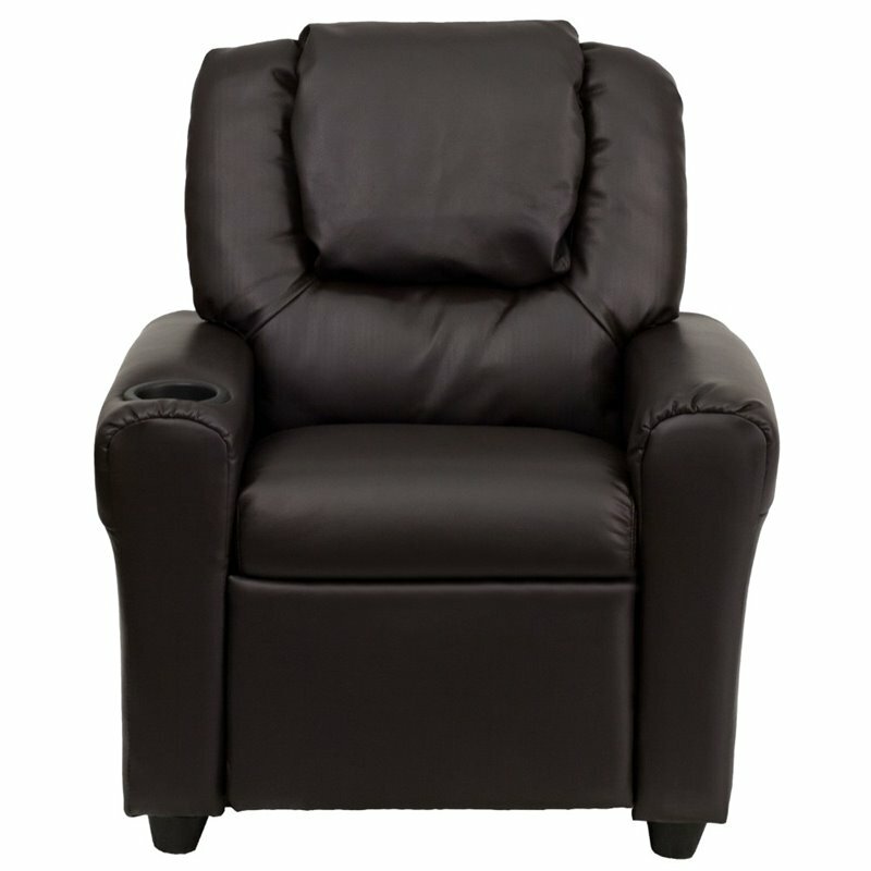 Flash Furniture Leathersoft Kids Recliner with Cup Holder & Headrest in Brown