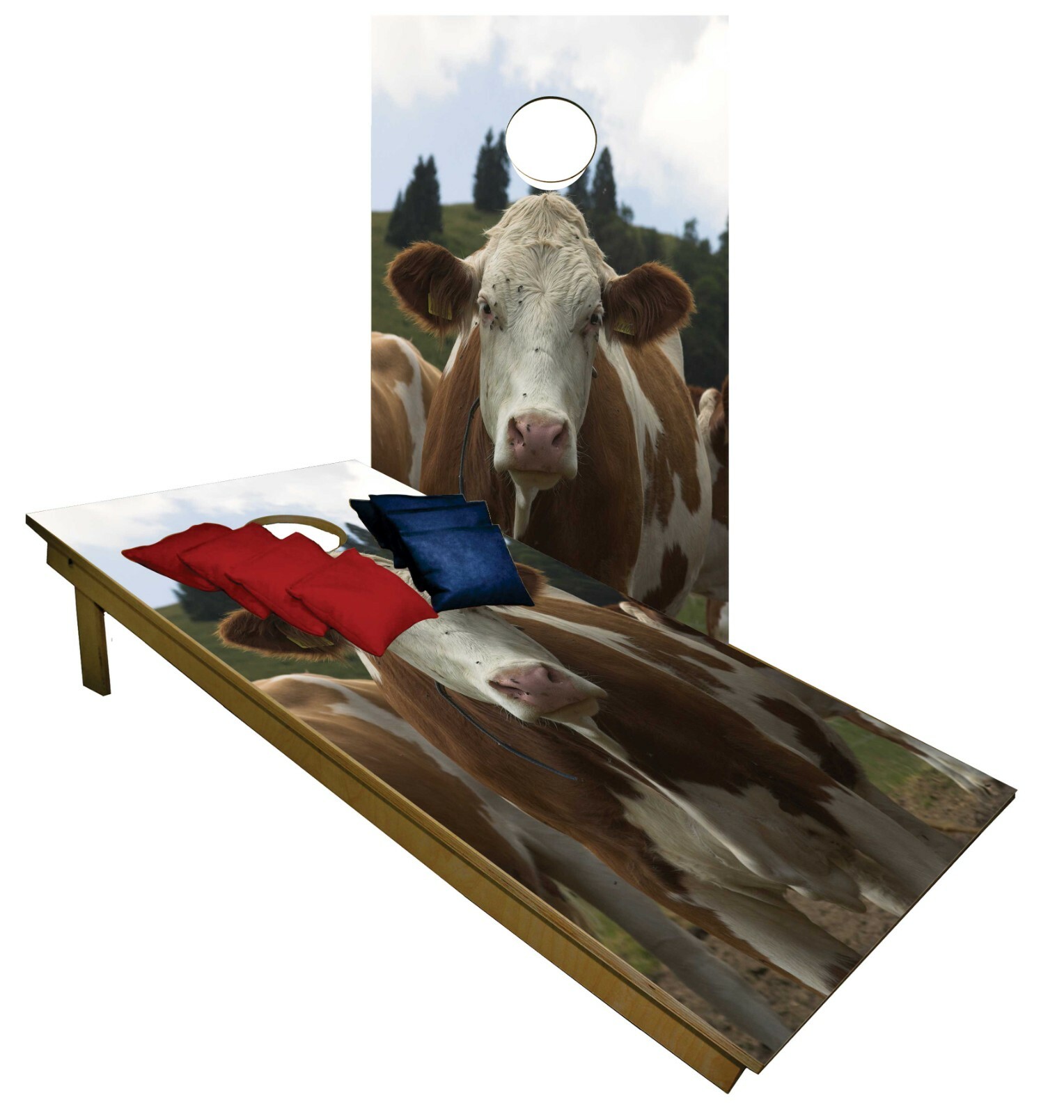 CORNHOLE BEANBAG TOSS GAME Brown Cow Livestock w Bags Game Boards Set