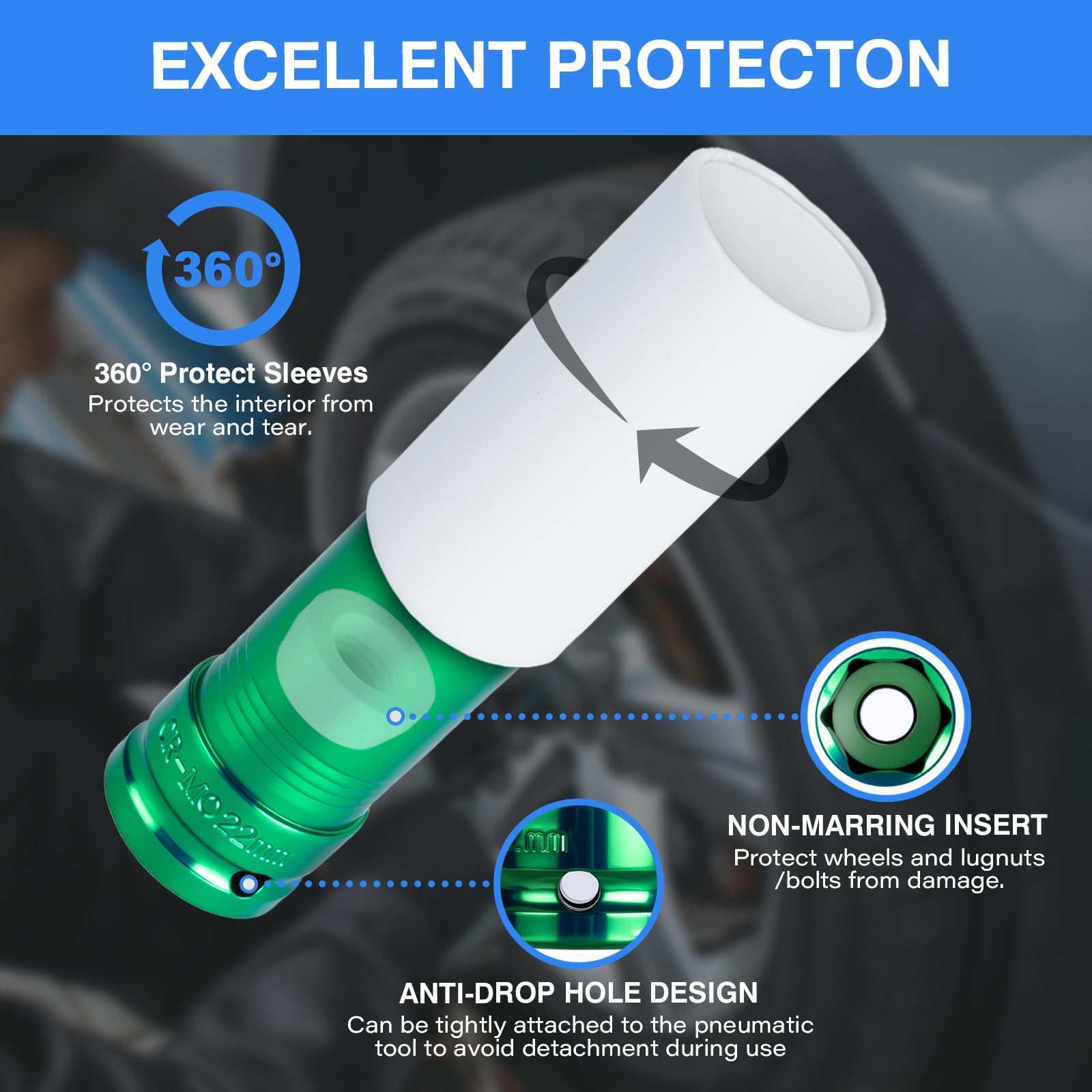 1/2" Drive Wheel Protector Impact Socket, Color Sockets 4pcs